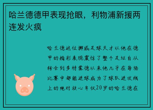 哈兰德德甲表现抢眼，利物浦新援两连发火疯